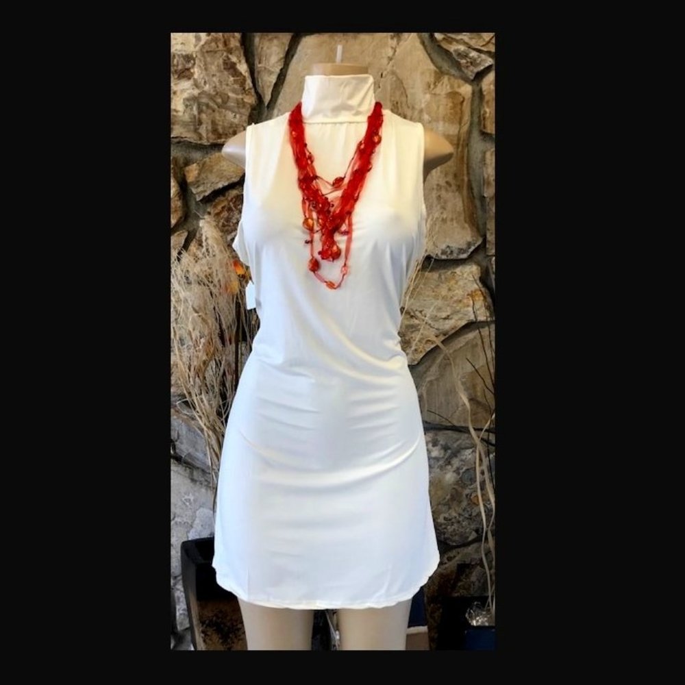 Nude Sleeveless, Long Neck Dress